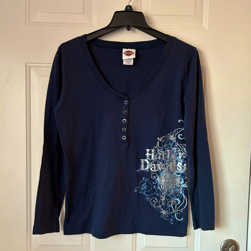 Women’s Navy Blue Harley Davidson Shirt Size L